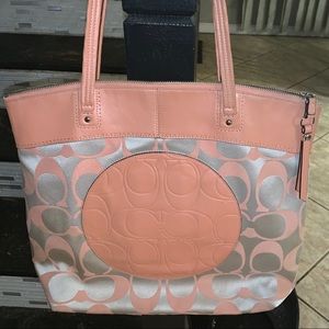 COACH Coral Signature "Laura" Shoulder Tote